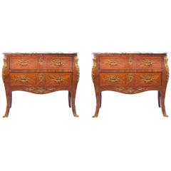 Late 19th Century Pair of French Louis XV Inlaid Bedside Commodes