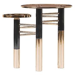 United Side Table in Stainless Steel Brass and Brown Glass 6