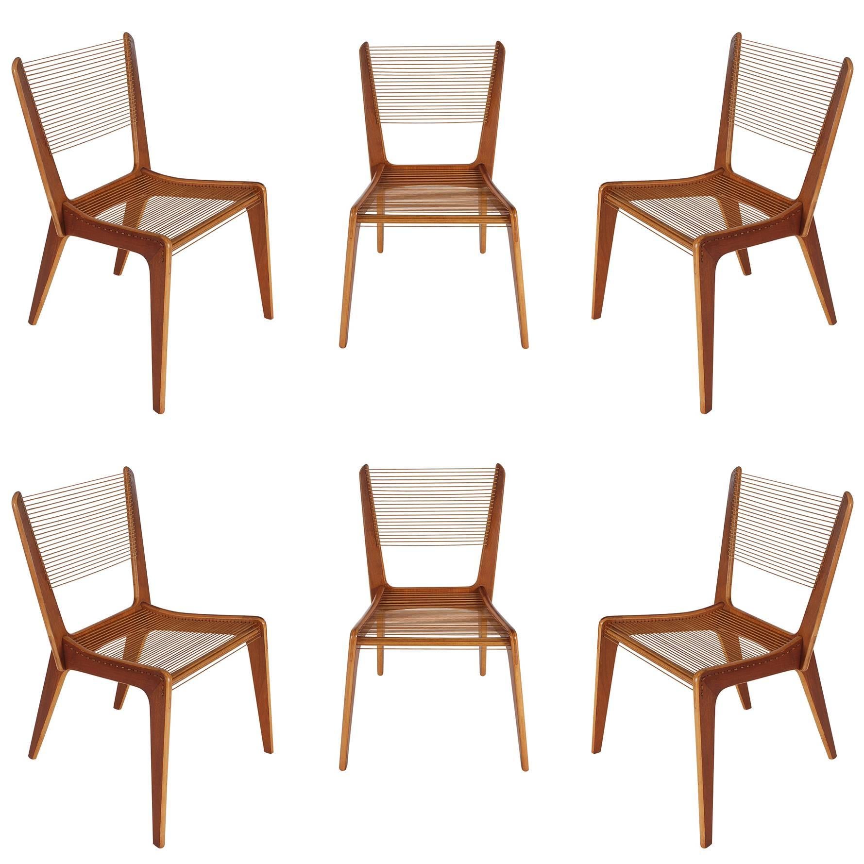 Set of Six Jacques Guillon Mid-Century Modern String Dining Chairs
