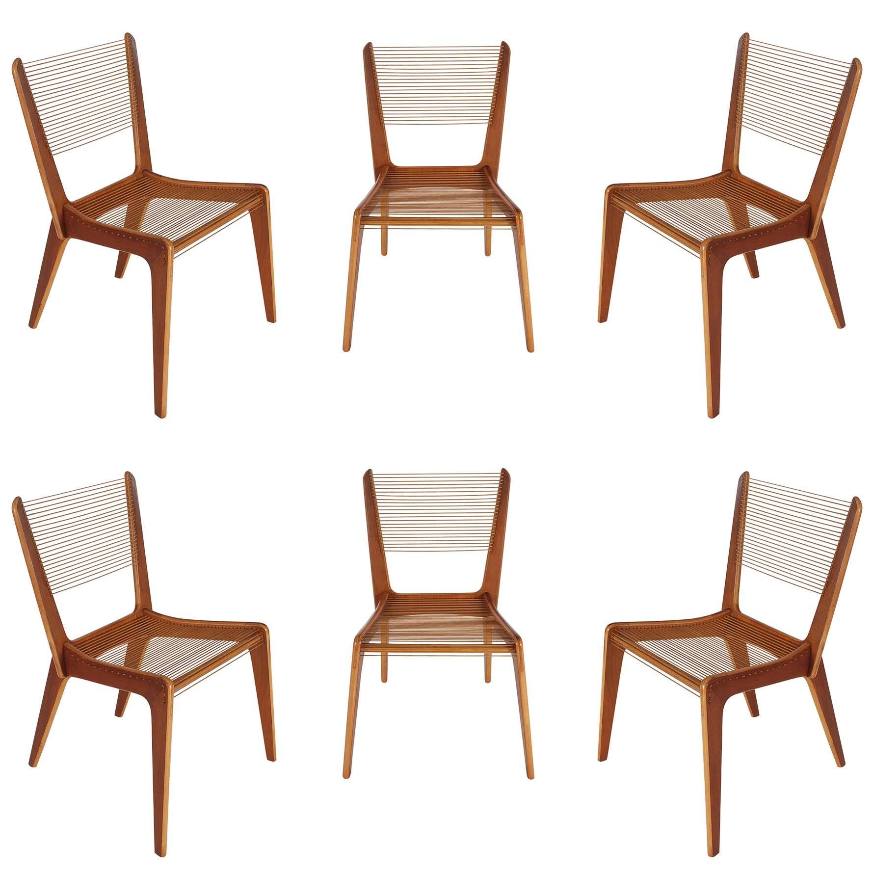 Set of Six Jacques Guillon MidCentury Modern String Dining Chairs at
