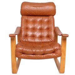 Fauteuil Finlande en cuir, mi-siècle moderne OY BJ. Dahlqvist AB, dos haut