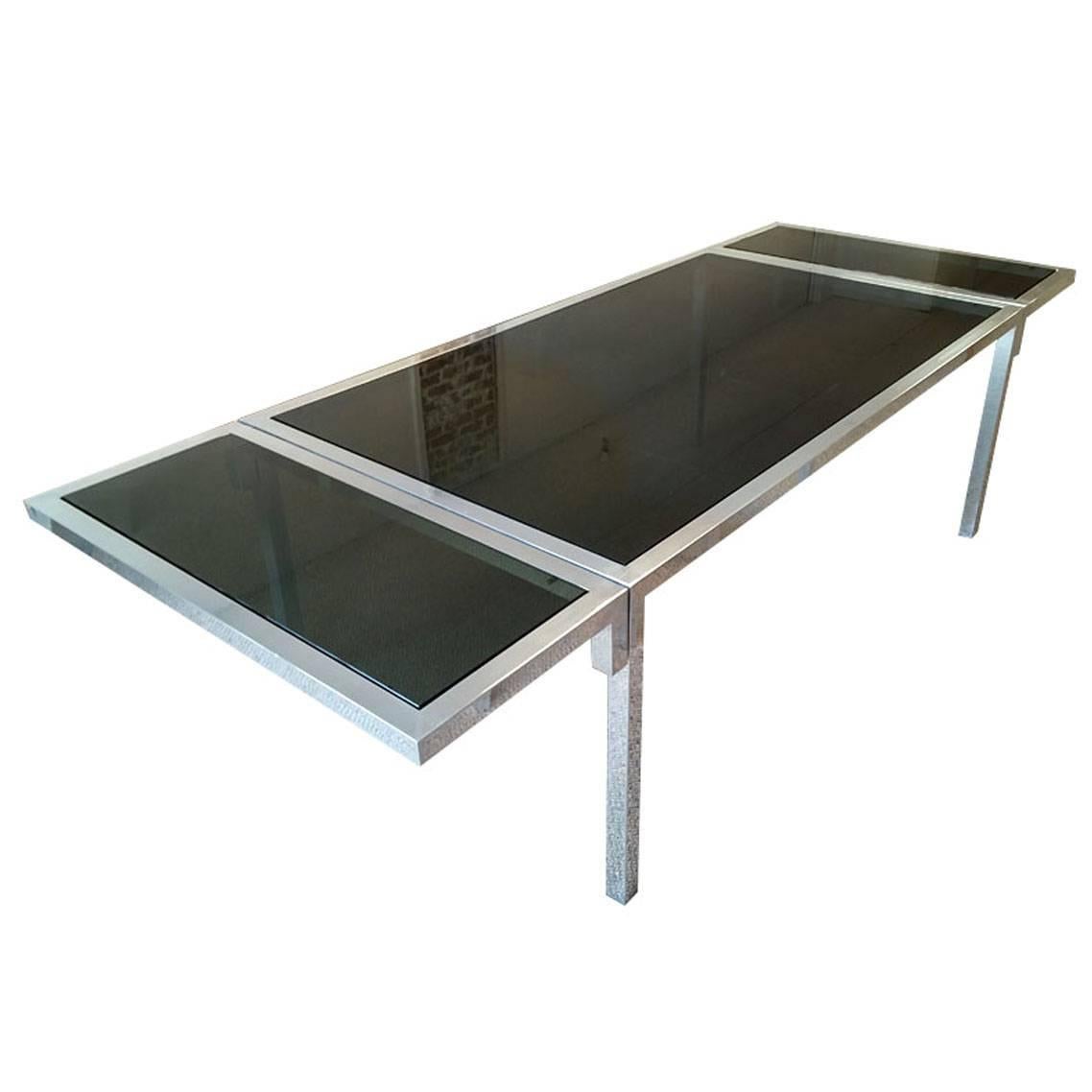 Mid Century Modern Aluminium and Smoked Glass Dining Table, Circa 1970s