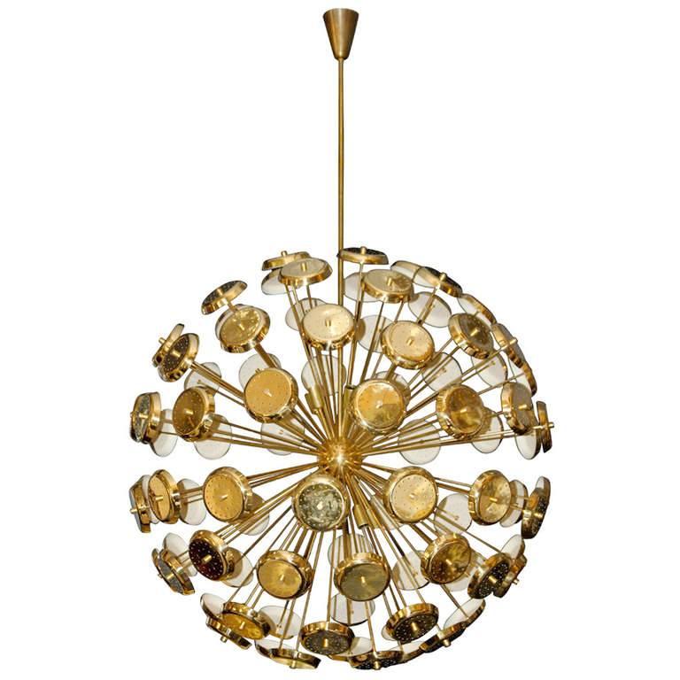 Important Chandelier Petals of Stilux, Gold Brass, circa 2000, Italy