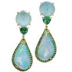 Fiery Mexican Blue Opal "Goddess" Earrings by Daria de Koning, One of a Kind