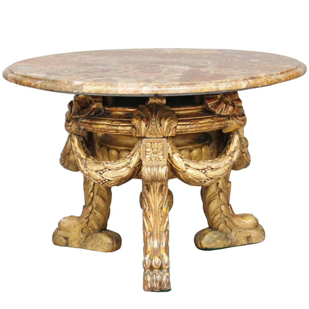20th Century Italian Giltwood and Marble Occasional Table