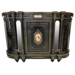 Black Louis Style Commode with Original Bronze Inlay and Mirrors