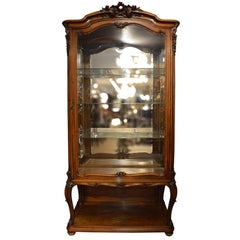 Antique 19th Century French Walnut Vitrine or Display Cabinet