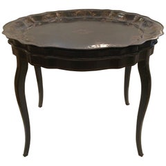 Elegant Black and Gold Hand-Painted Tray Side Table