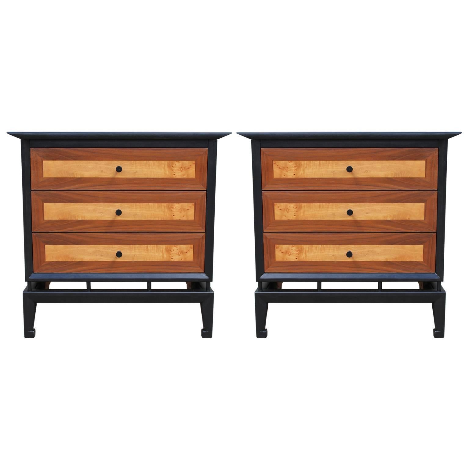 Wonderful Pair of Pagoda Style Nightstands / Chests