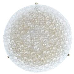 Vintage Large Textured Bubble Glass Brass Flush Mount by Hillebrand, circa 1960