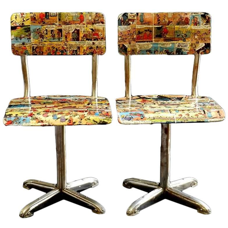 Pair of Mid-Century Bentwood Child's Chairs, 1950s childrens comic decoupage