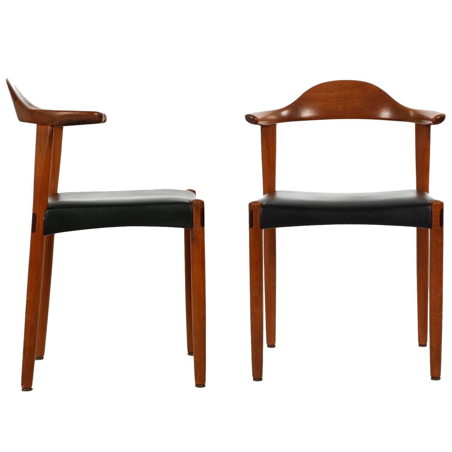 Vintage Pair of Danish Mid-Century Sculpted Teak & Rosewood Inlaid Elbow Chairs