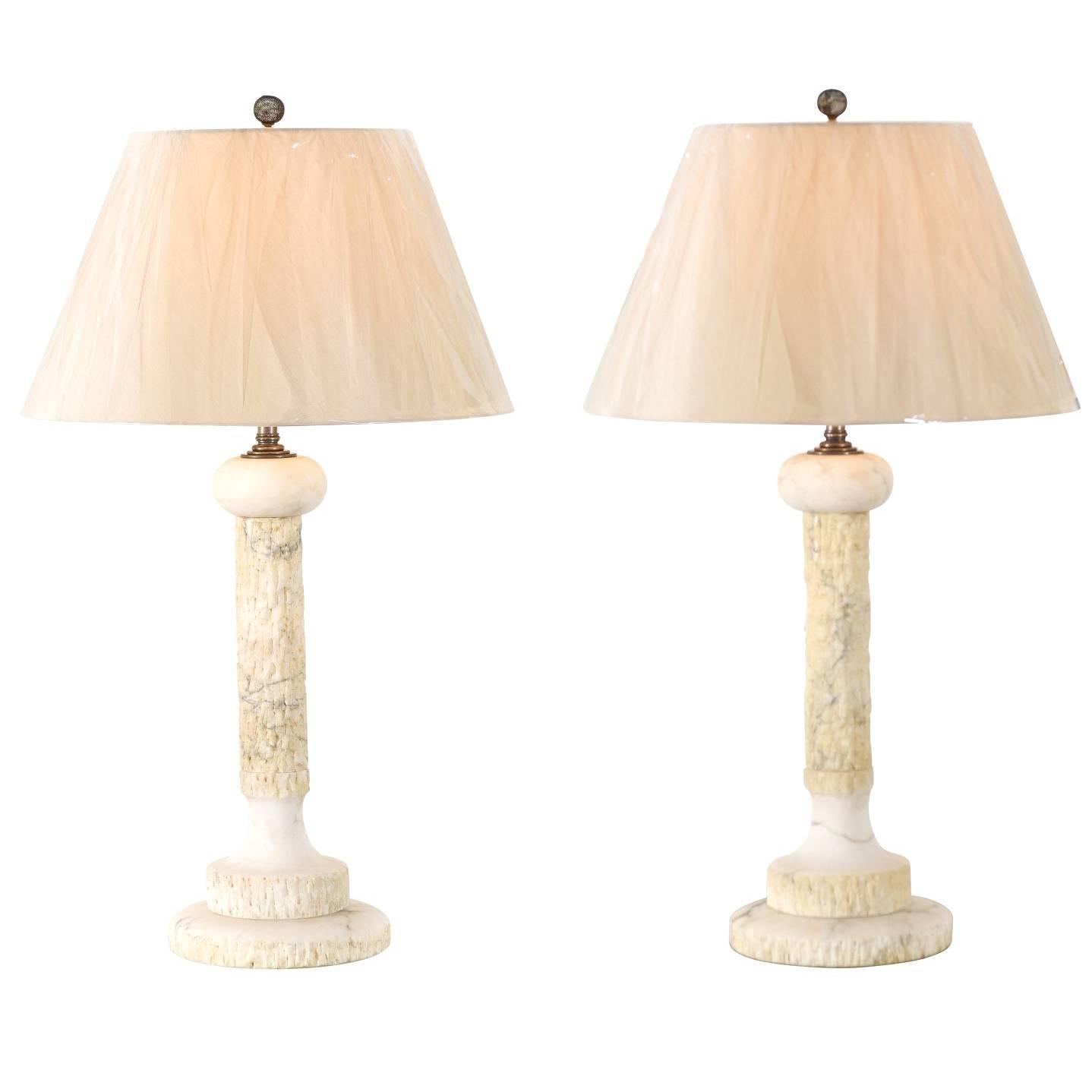 Gorgeous Restored Pair of Vintage Tree Form Lamps in Honed Marble