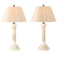 Gorgeous Restored Pair of Vintage Tree Form Lamps in Honed Marble