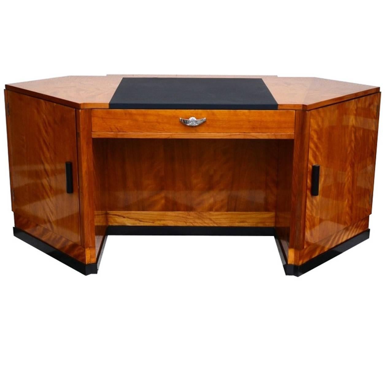 Hexagonal Art Deco Desk Made of Cherry and Mahogany Wood