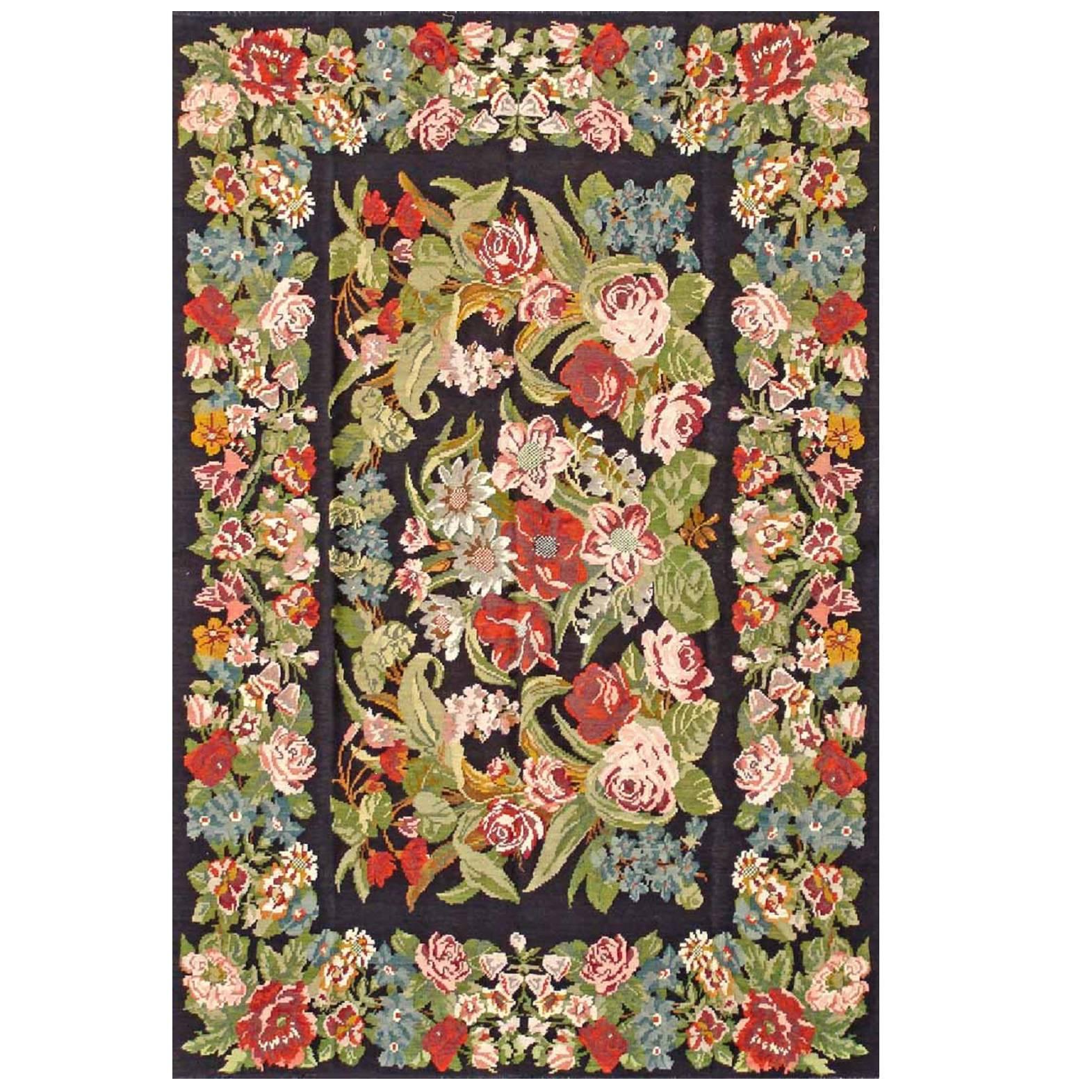 Kilim with Floral Design For Sale