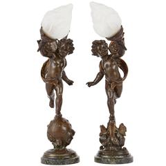 Pair of Bronzed Table Lamps with Cherubs 6
