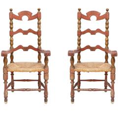 Pair of High Back Armchairs