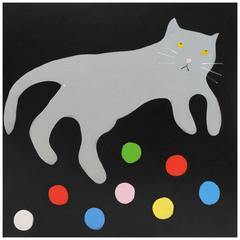 'Cat Balls' Cat Portrait Painting by Alan Fears Pop Art Folk Art 7