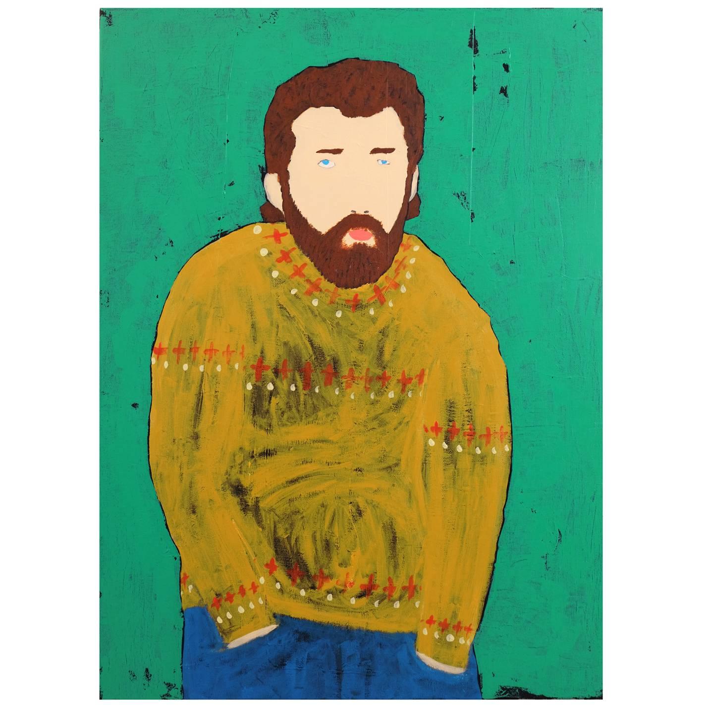 'Knitwear Nightmare' Portrait Painting by Alan Fears Folk Art Pop Art For Sale