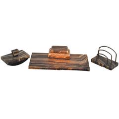 Antique Desk Set Made of Red and Brown Marble
