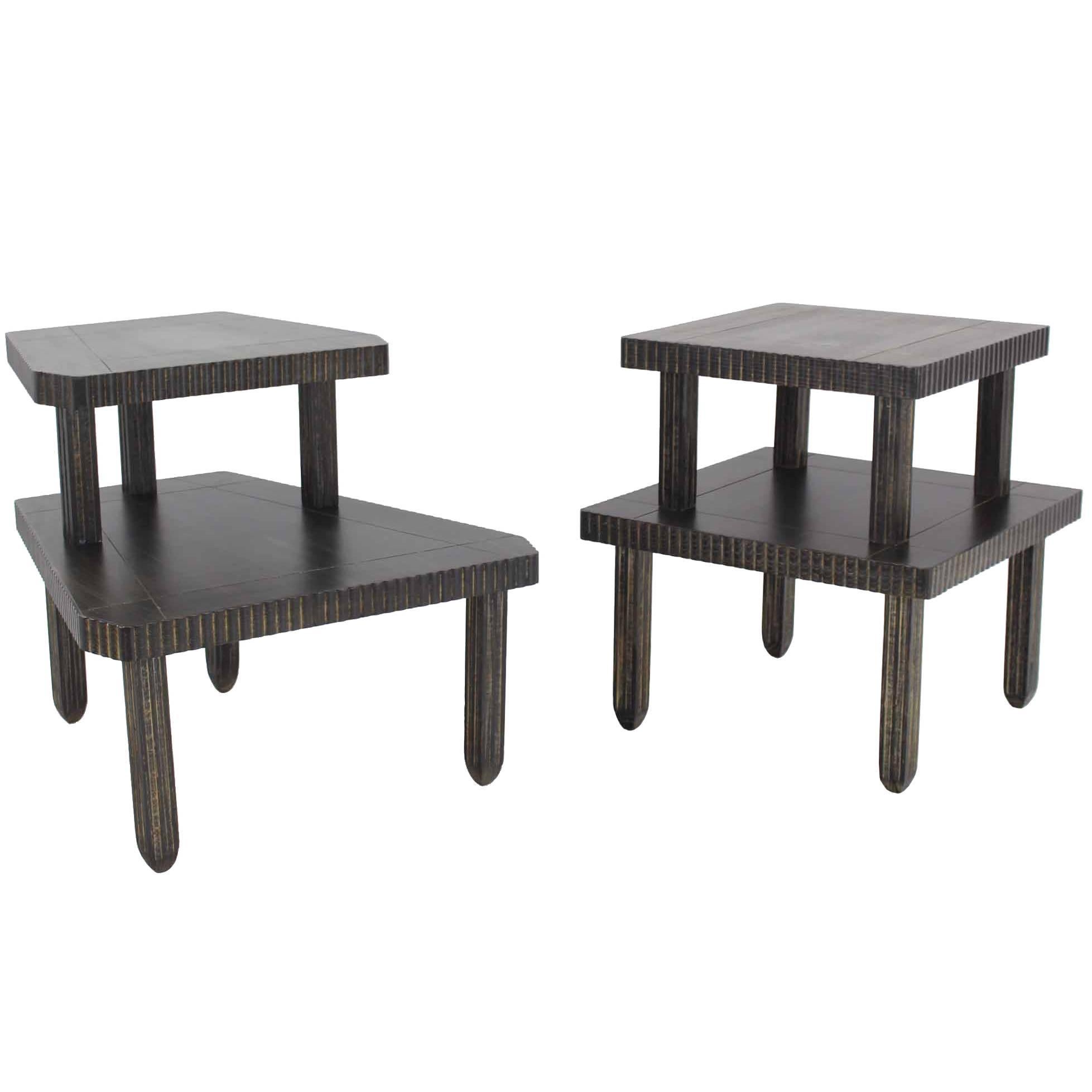 Non Matching Pair of Cerused Finish Step End Tables For Sale