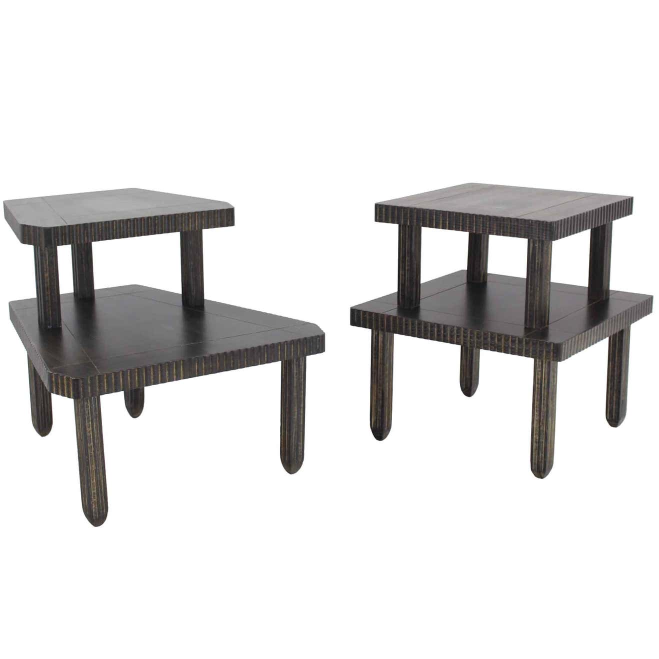 Non Matching Pair of Cerused Finish Step End Tables For Sale at 1stDibs