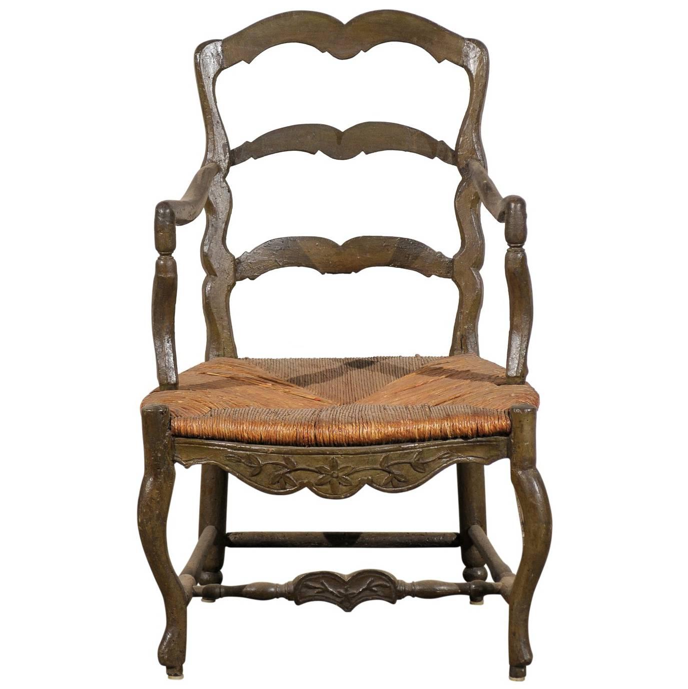 18th Century Country French Armchair with Rush Seat