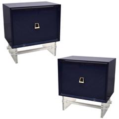 Pair of Navy Lacquered Twenty Twenty Stands 1