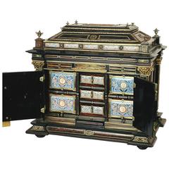 Antique Highly Important Silver & Viennese Enamel Mounted Repousse Shell Casket Cabinet