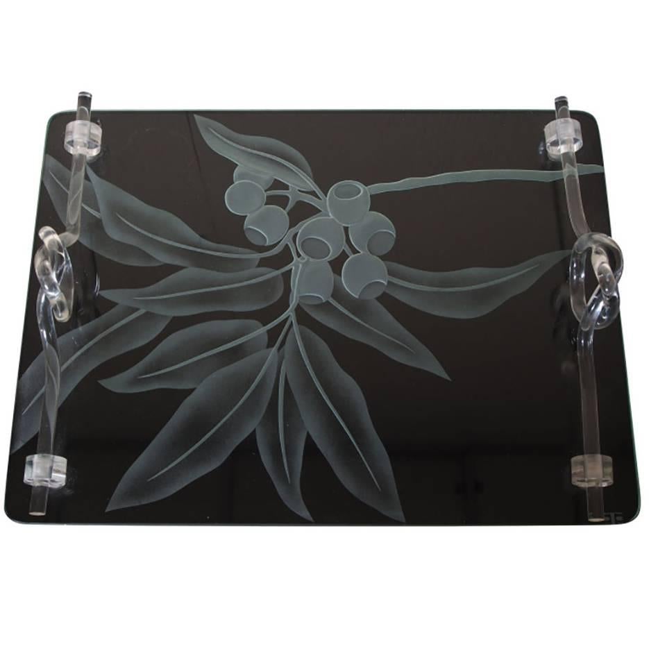 Dorothy Thorpe Glass and Lucite Tray, Signed For Sale