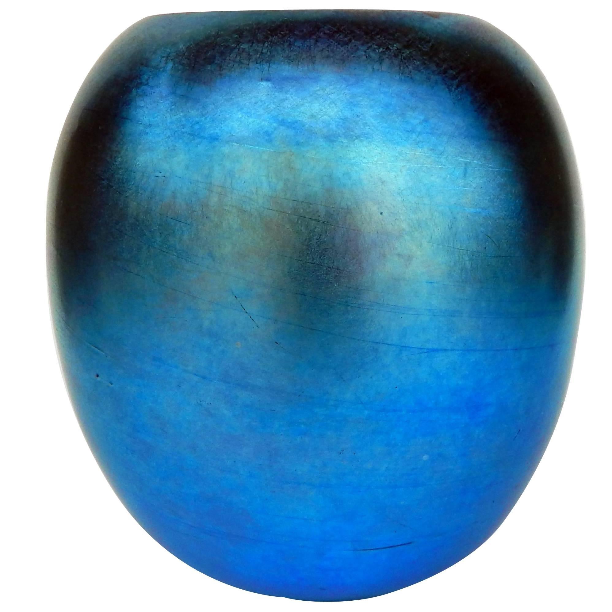 Iridized Durand Glass Vase, Blue Aurene