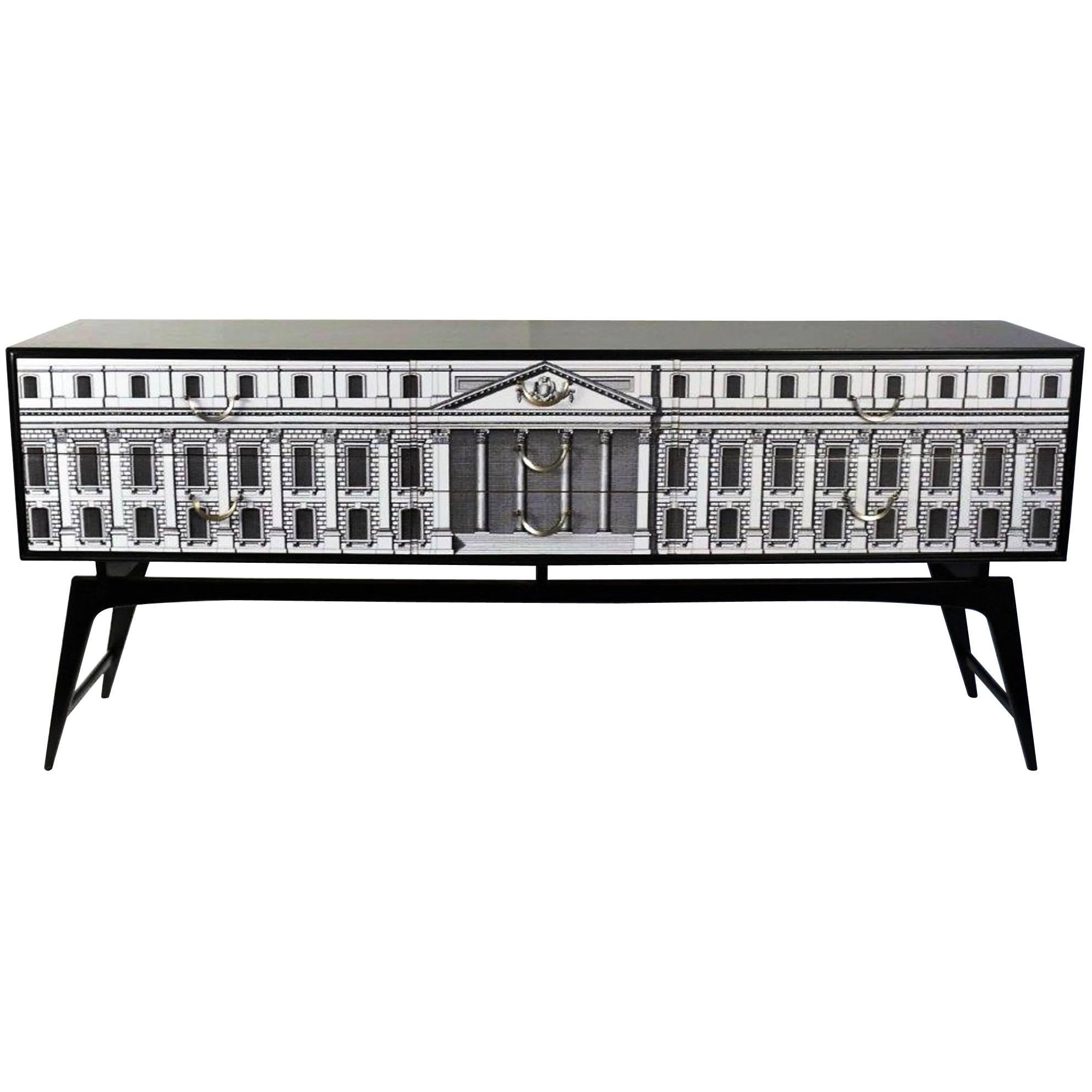 Spectacular 1950s Sideboard in the Style of Fornasetti, Customized Later