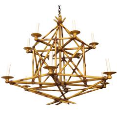 A Twelve-Light Faux Bamboo Chandelier