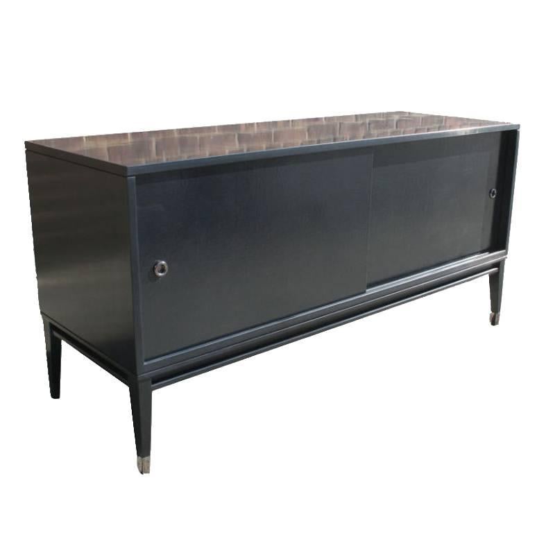 Bishop Lacquered Linen Door Console For Sale