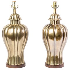 Elegant Pair of 1970s Retro Frederick Cooper Brass Jar Lamps