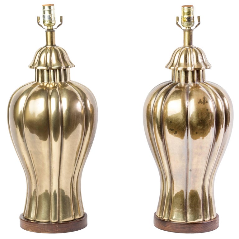 Elegant Pair of 1970s Vintage Frederick Cooper Brass Jar Lamps For Sale at  1stDibs