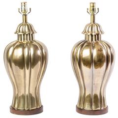 Elegant Pair of 1970s Vintage Frederick Cooper Brass Jar Lamps 2