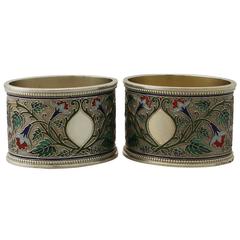 1880s Russian Silver Gilt and Polychrome Cloisonné Enamel Napkin Rings