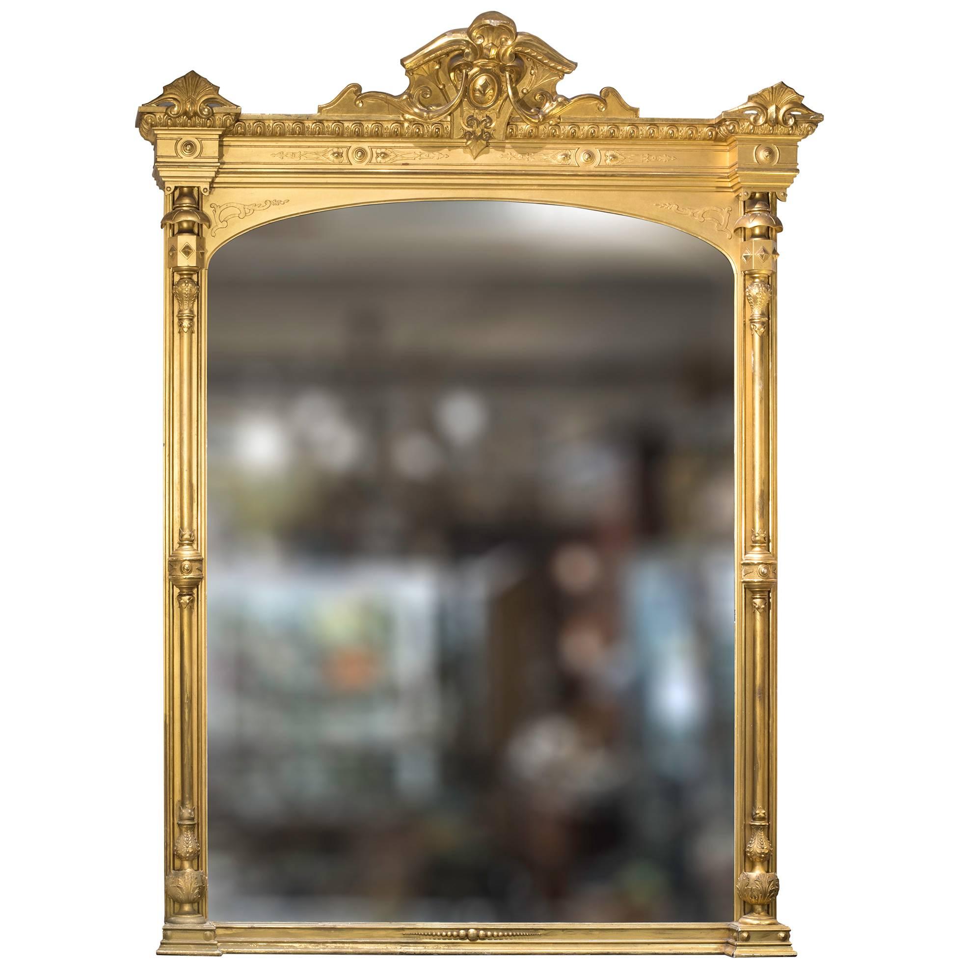 Mirror, Antique Gilt Mantle Mirror For Sale