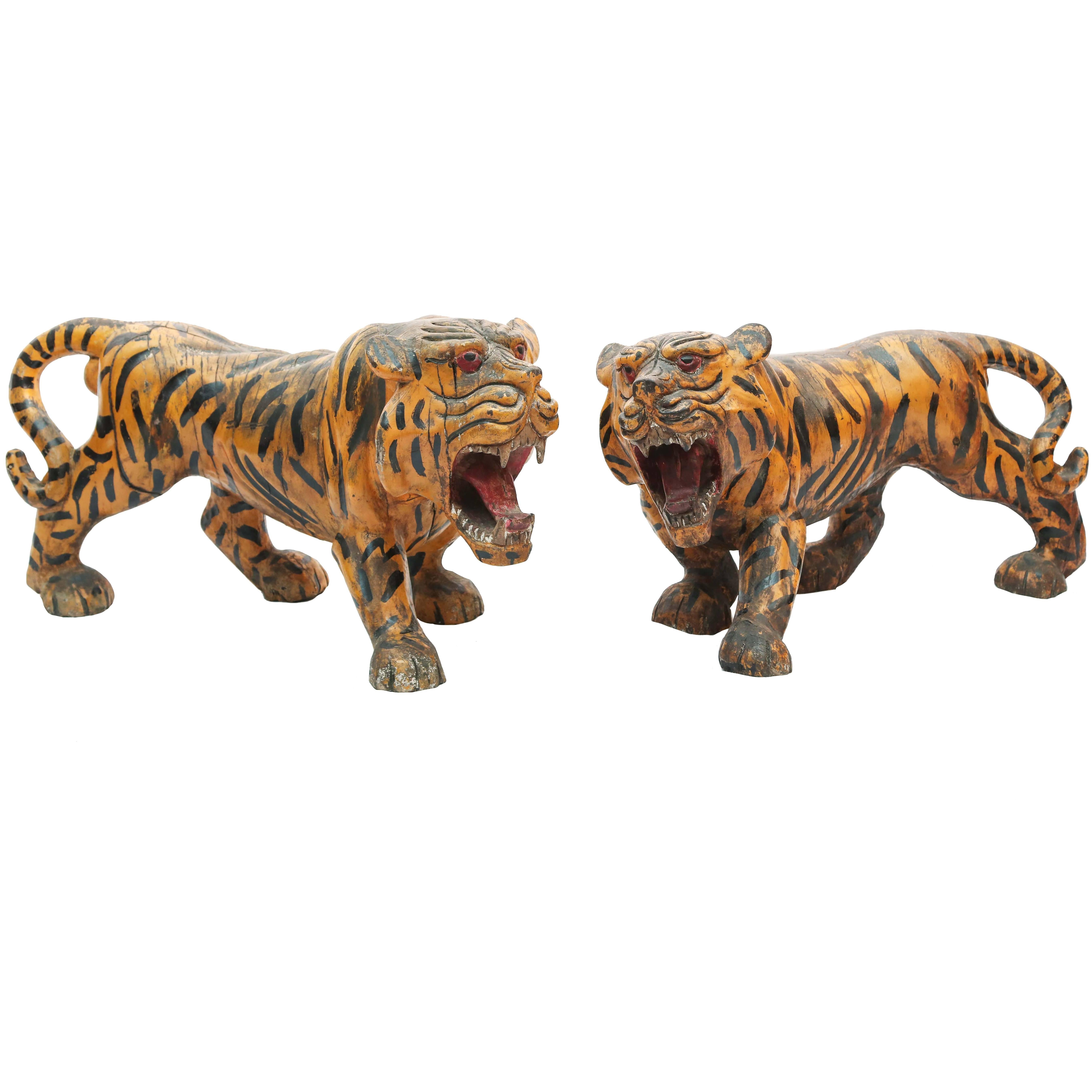Sensational Pair of 19th Century Anglo-Indian Figure of Tigers