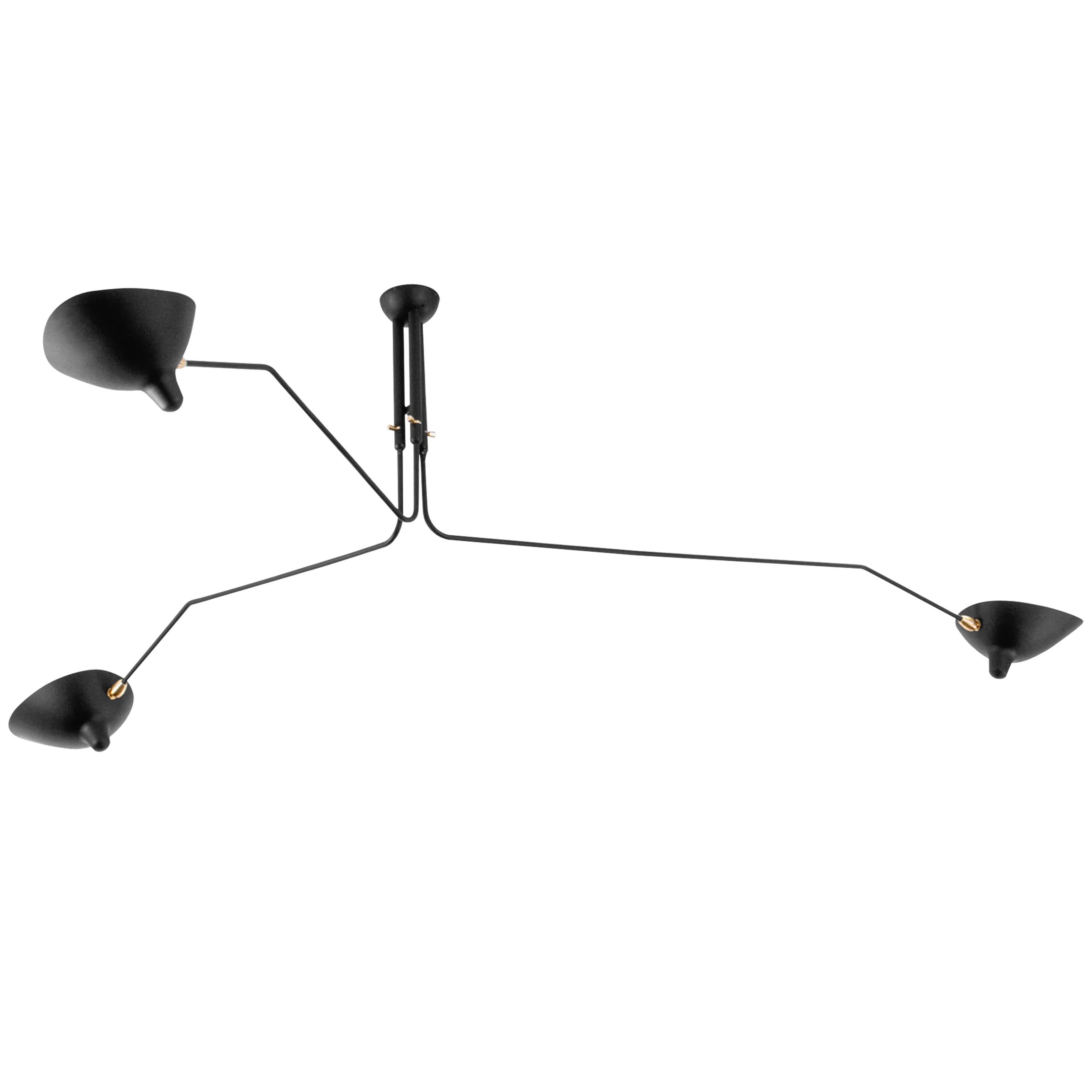 Ceiling Lamp with Three Rotating Arms by Serge Mouille, Black