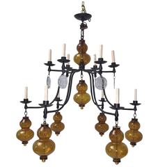 Large Wrought Iron Chandelier with Glass Elements 6
