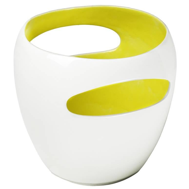 Schwyz, Porcelain Vase with Bright Yellow Enameled Interior by Philippe Cramer For Sale