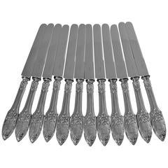 Antique Puiforcat Rare French Sterling Silver Dessert Knife Set of 12 Pieces Mascaron