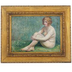 Art Deco Oil on Board, Female Nude, Maurice-Jean Lefebvre, Belgian