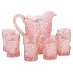 Iridescent Pink Pitcher and Glass Set