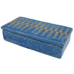 Aldo Londi Bitossi Ceramic Lidded Box Gold and Rimini Blue, Italy, 1960s