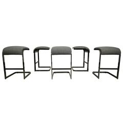 Set of Five Design Institute of America Smoked Chrome Cantilever Bar Stools