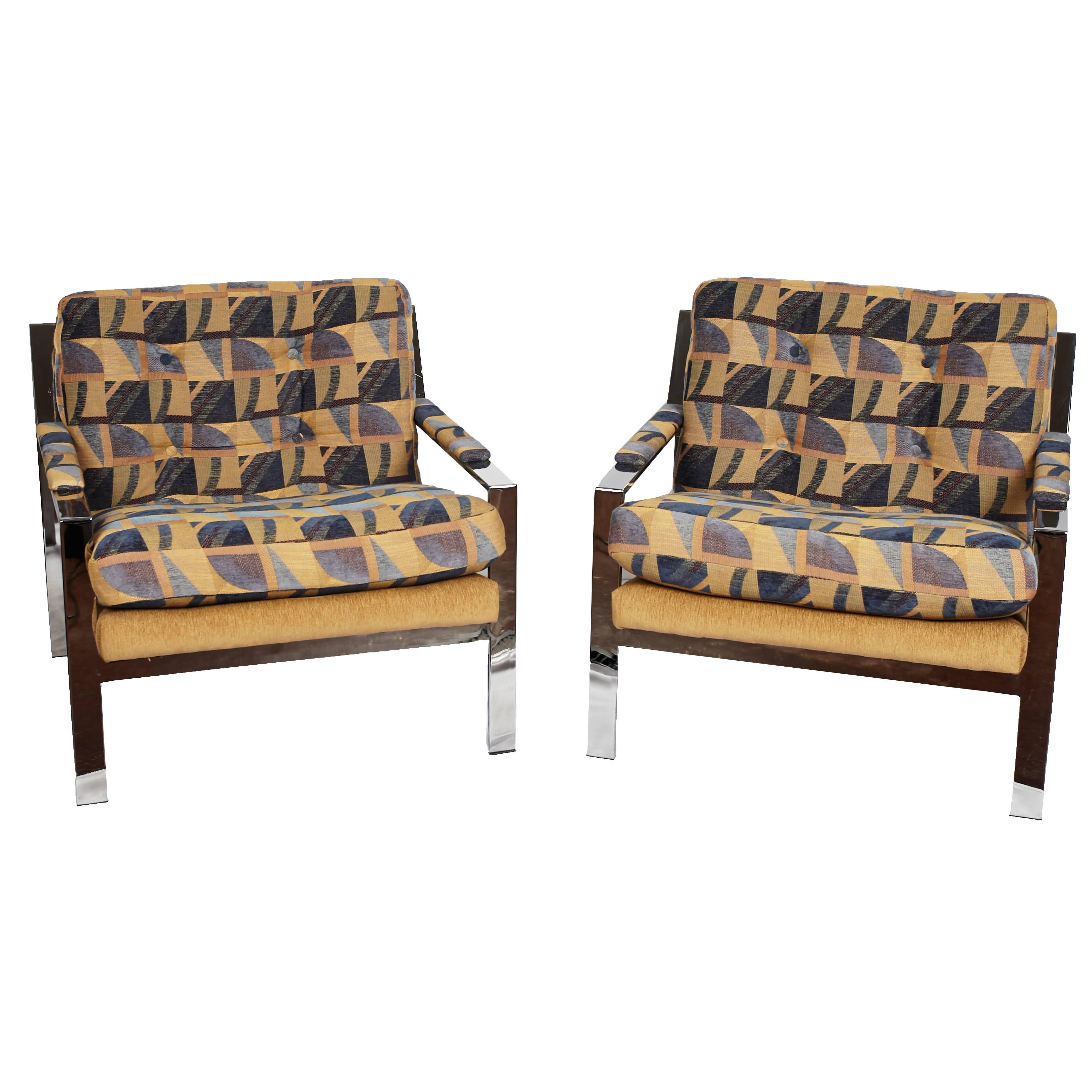 Pair of Cy Mann Lounge Chairs with Polished Chrome